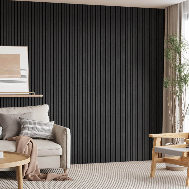 2pc x 106" x 12.6" 3D Acoustic/Sound Proof Wood Slat Wall Panels (2piece/18.55 sq.ft.), Dark Gray, 106" H x 12.6" W
