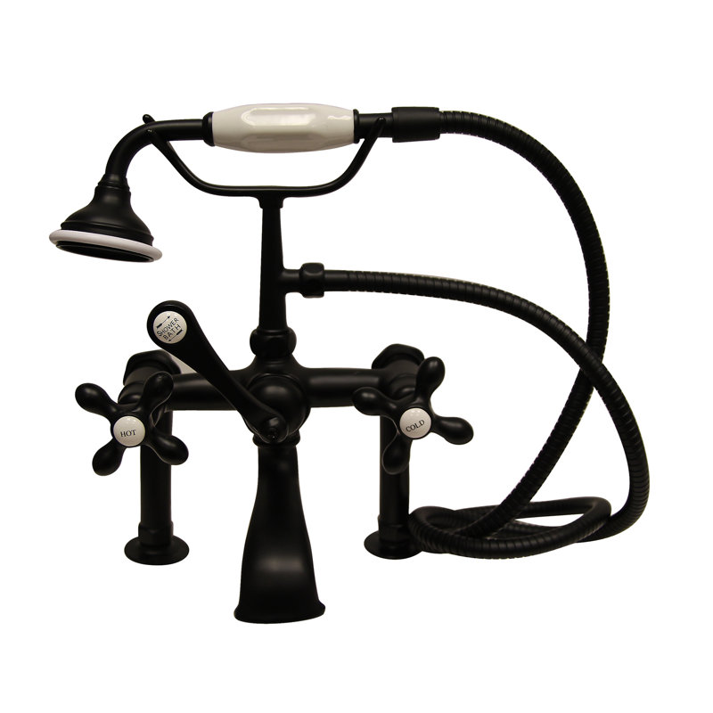 3 Handle Bathroom Clawfoot Tub Faucet with Diverter, Cross