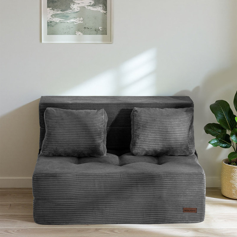 Boneless Corduroy Convertible Sofa Bed ,Floor Sleeper Sofa, Green, 24" H x 39.5" W x 29.5" D