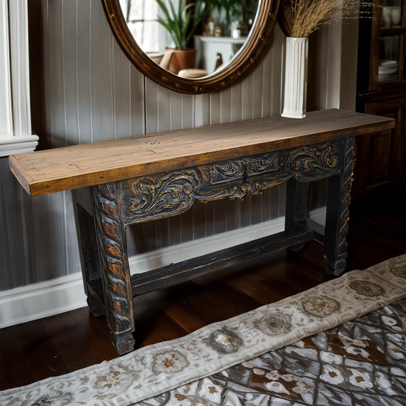 Carved Blackwash Solid Wood Console Table