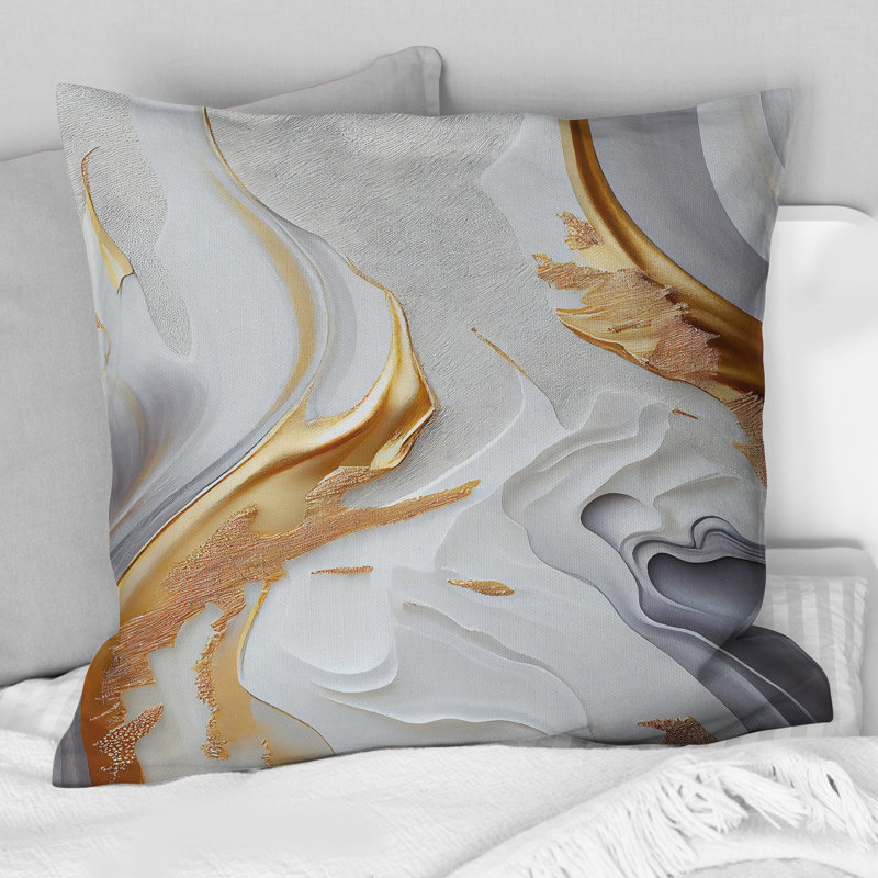 White And Gold Marble Abstract I - Modern Printed Throw Pillow, Square, 18" x 18"