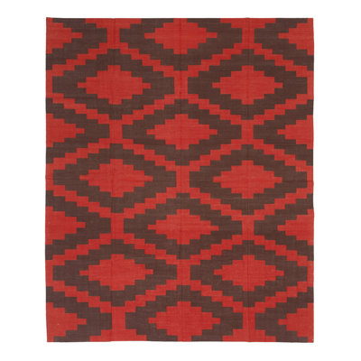 Brown & Red Geometric Flatweave Cotton Rug