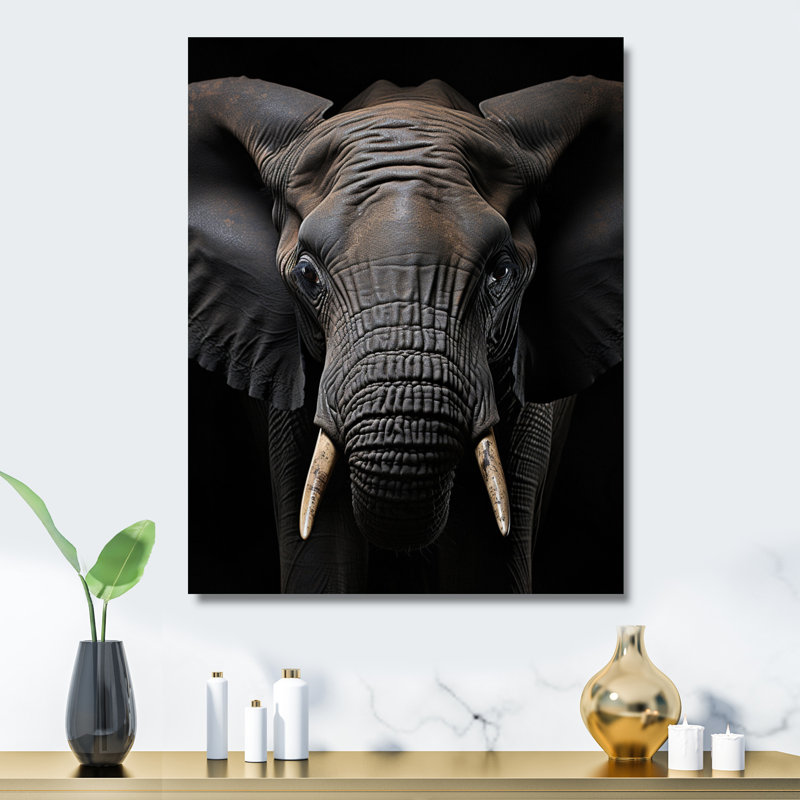 Portrait d'éléphant en noir et blanc - Décoration murale éléphant animaux en métal, H 20 po x l 12 po x P 1 po