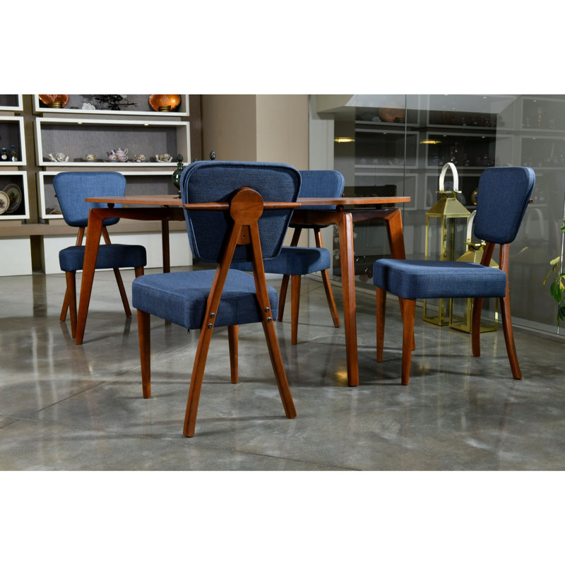 Ensemble repas pour quatre personnes, Noyer / Bleu