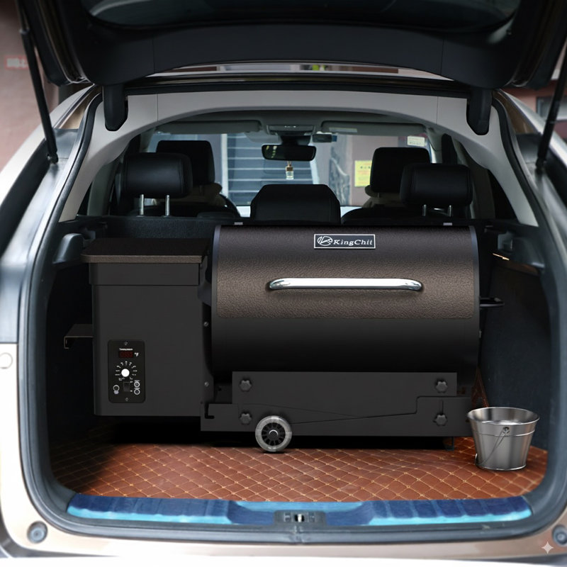 Barbecue à granules de bois et fumoir de 456 po² avec contrôle automatique de la température PID, pieds pliants pour patio ou véhicule récréatif en bronze