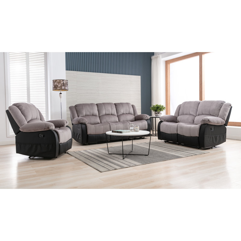 Ensemble de salon inclinable en mousse 3 pièces Alizzon, Similicuir gris