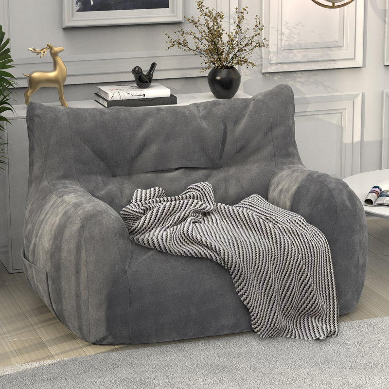Double Bean Bag Chair, Gray Velvet