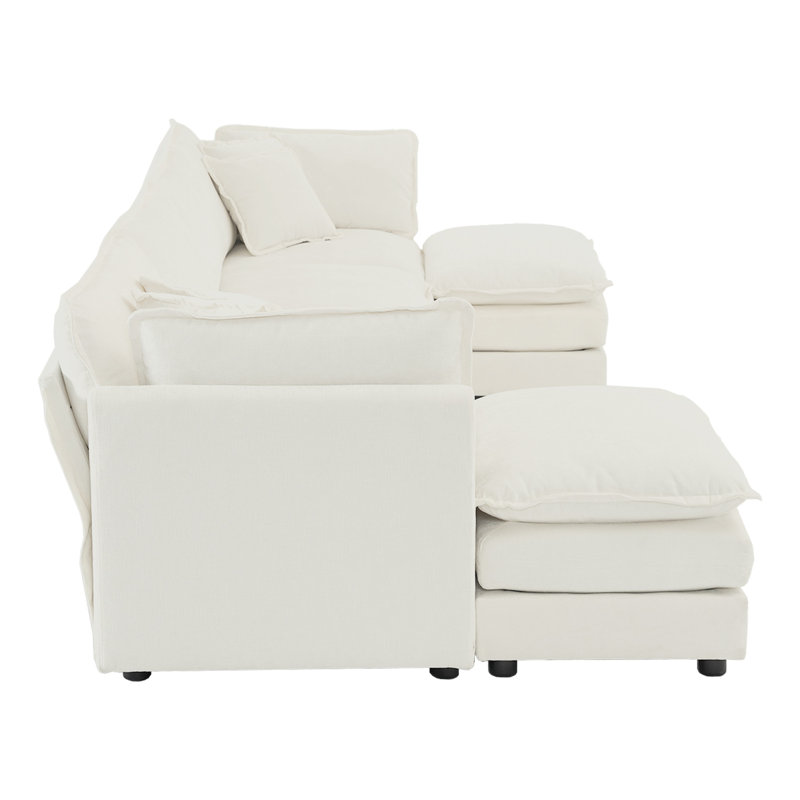 Canapé modulaire en U avec chenille blanche, éponge et repose-pieds double pour canapé en chenille, méridienne réversible en U