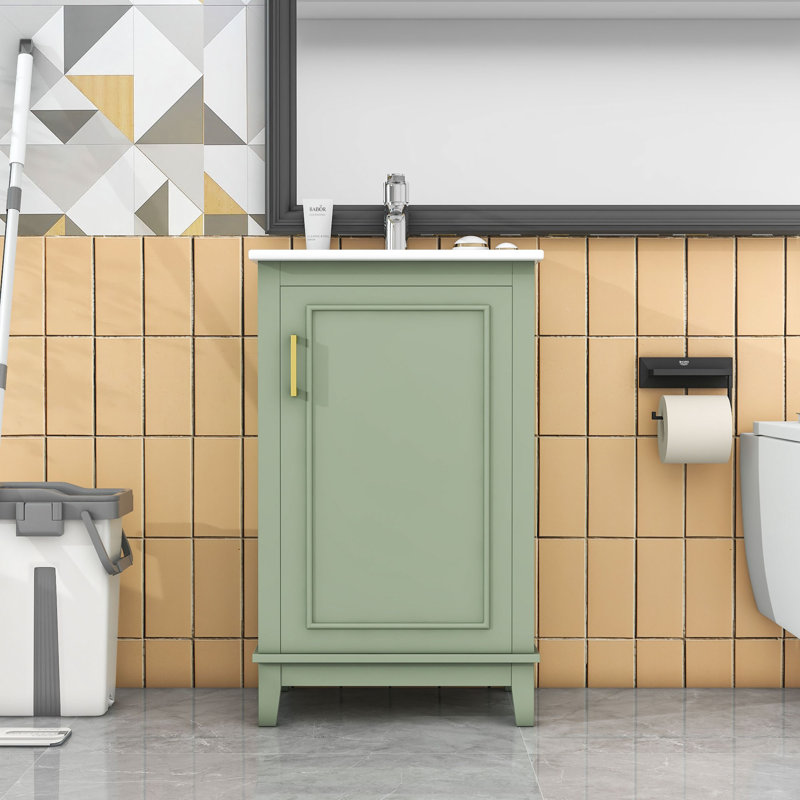 Meuble-lavabo de salle de bain avec lavabo en céramique, Doré, Vert