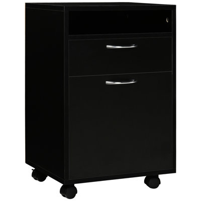 Mobile Office Storage Cabinet In Black With Drawer And Cabinet, Printer Stand. Ample Space, Moves Smoothly, Fits Under Desks, Box Capacity, Easily, Desk Area, Build