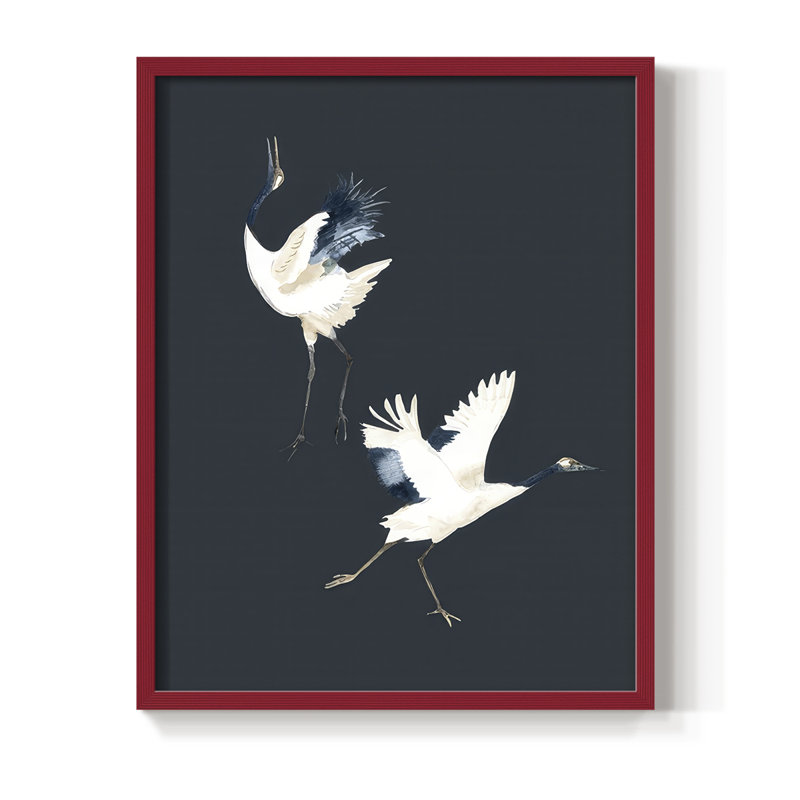 Cranes on Indigo II, reproduction encadrée - bois massif, H 15 po x l 12 po, Rouge