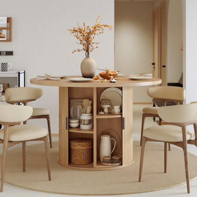 31.5"/47" Round Storage Wooden Dining Table for 2-6 people