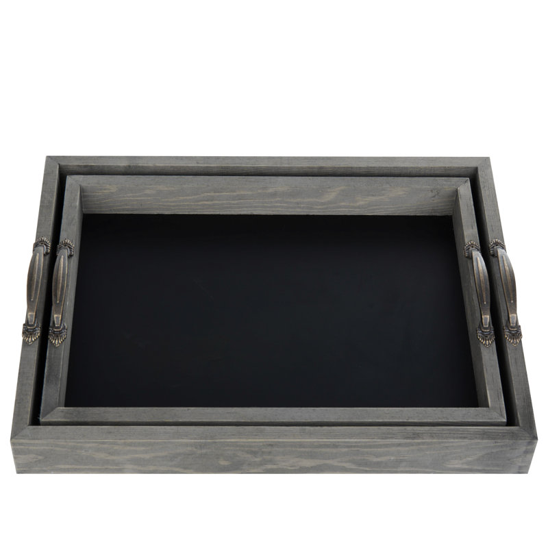 Pastore Solid Wood Tray - Set of 2, Grey