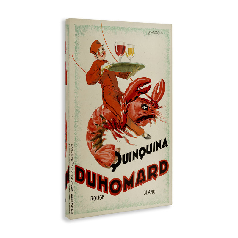 Publicité rétro sur toile de homard, conception par Marcus Jules, H 24 po x l 16 po