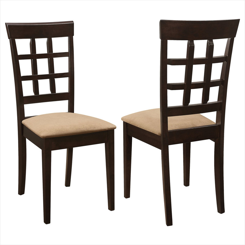 Ensemble de chaises d'appoint rembourrées en bois massif brun chaud - Siège de salle à manger à dossier en treillis pour deux