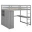 Lit mezzanine double en bois avec garde-robe intégrée, bureau, tablettes de rangement et tiroirs-604533375