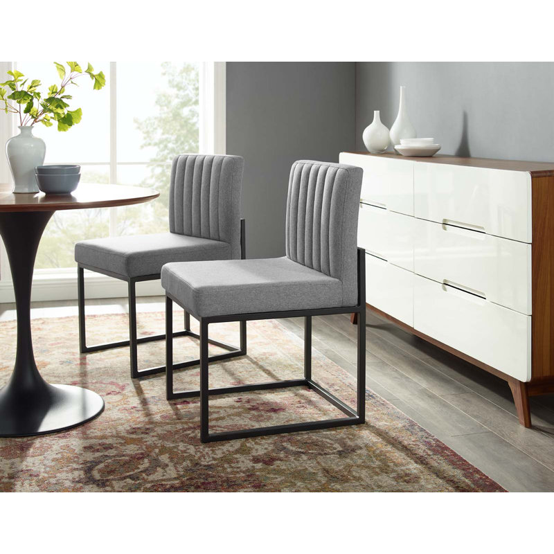 Charcoal Black Channel-Tufted Upholstered Metal Side Chair