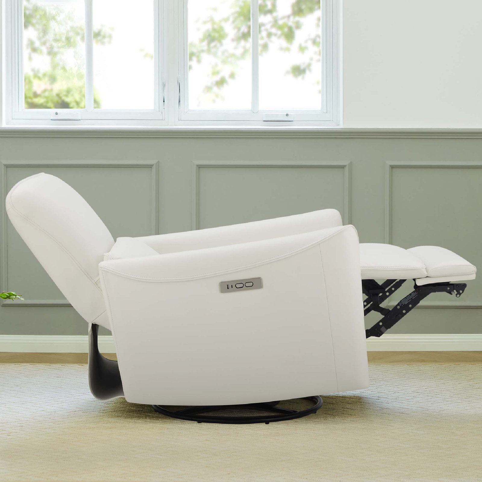 Santo 33" Genuine Leather Swivel Power Recliner, Impression White Top Grain Leather