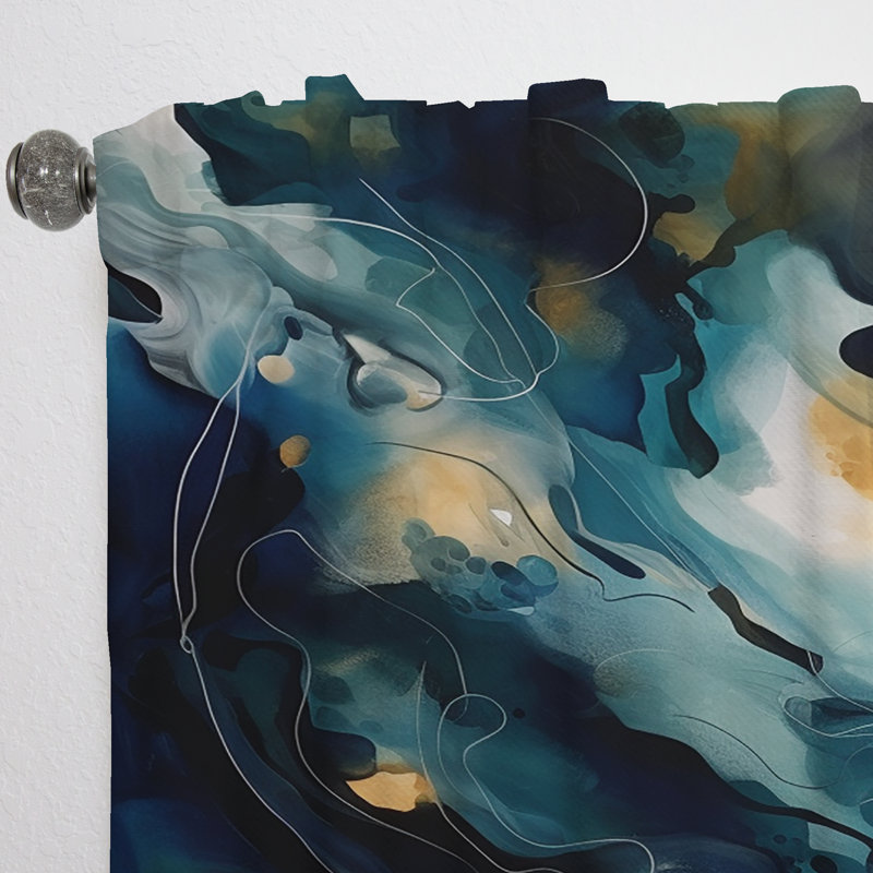 Lidgett - encre liquide en marbre bleu et blanc I - rideau en velours moderne - obscurcissant - 1 panneau, L 52 po x L 90 po