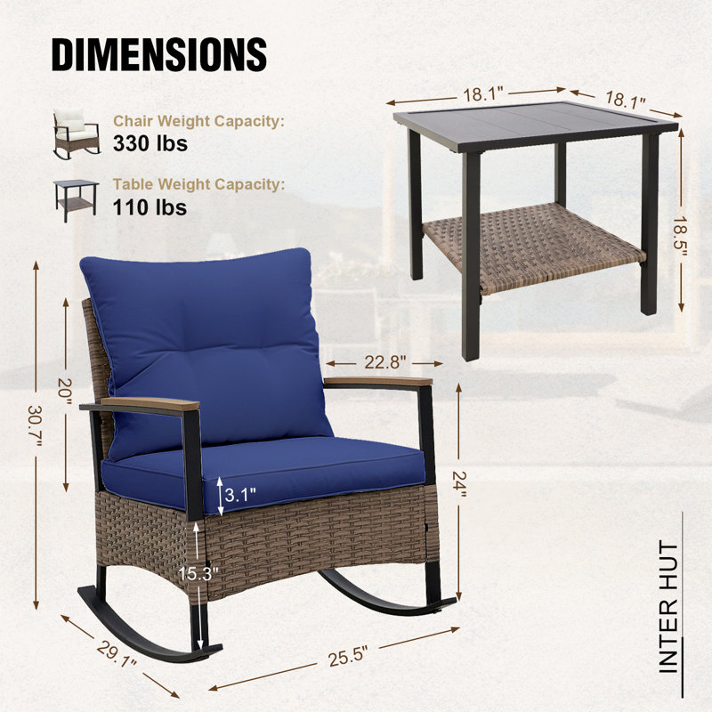 Ensemble de conversation d'extérieur pour 2 personnes avec coussins Evica, Bleu