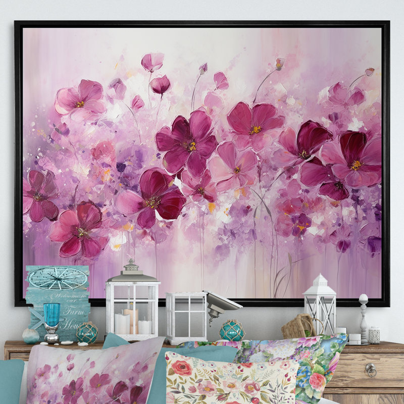 Fuschia Country Charm F; P réponse II - Fleurs, art mural, Cadre flottant noir, H 30 po x l 40 po x P 1,5 po