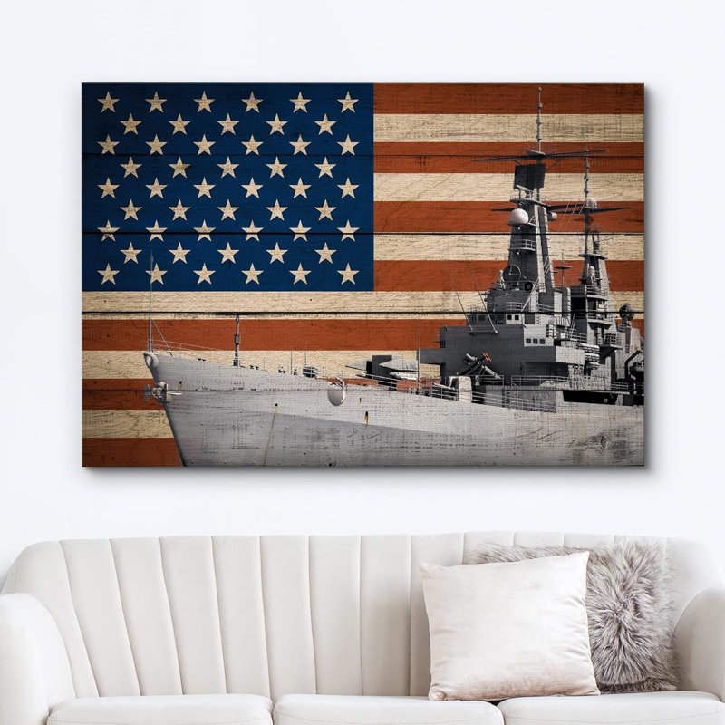 Drapeau américain sur bois, impression sur toile, H 32 po x l 48 po x P 1,5 po