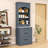 Sleek Freestanding Tall Kitchen Pantry with Faux Marble Countertop, Adjustable Shelf and Drawers-1393173484-1393173487