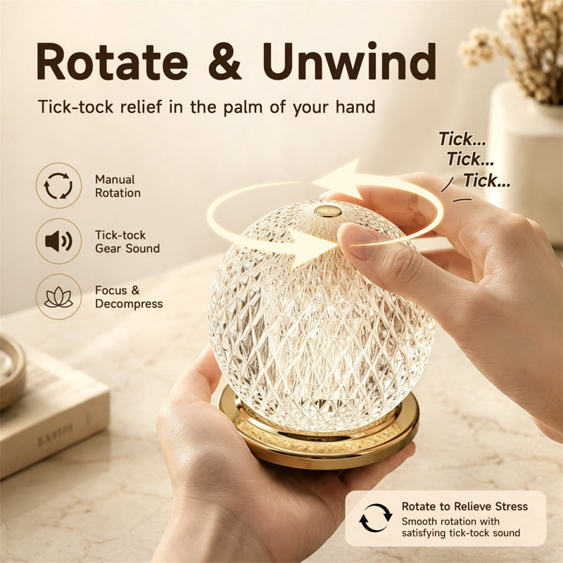 Touch Crystal Sphere LED Table Lamp, 3 CCT Stepless Dimmable Rechargeable Mood Light