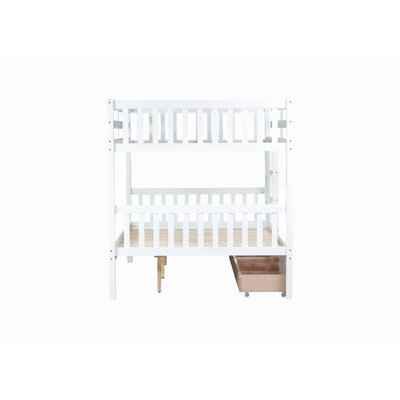 Rubber Wood Bunk Bed With 2 Drawers, Convertible Into 2 Beds, Bunk Bed With Ladder And Safety Guardrails