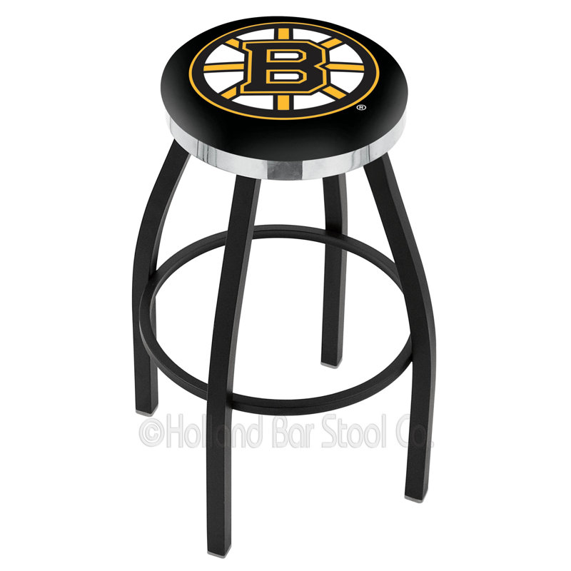 NHL 30" Swivel Bar Stool with Cushion, Bruins de Boston, Ride noire, Chrome