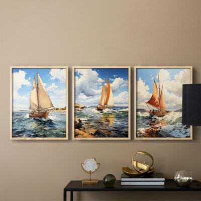 Série Sea and Shore LXV - Ensemble de 3 estampes numériques encadrées - Prêt à être accroché