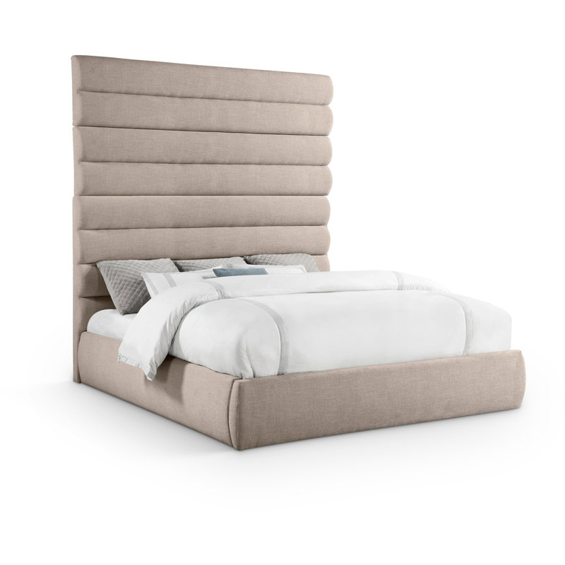 Lit en tissu Adam, Très grand, Tissu texturé en lin beige