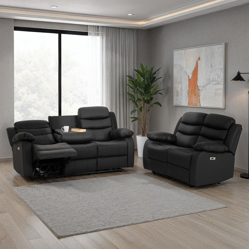 5 Seater Faux Leather Electric Reclining Sofa, Black