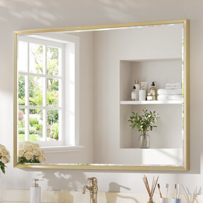 Beveled Bathroom Vanity Mirror with Tempered Glass and Aluminum Frame