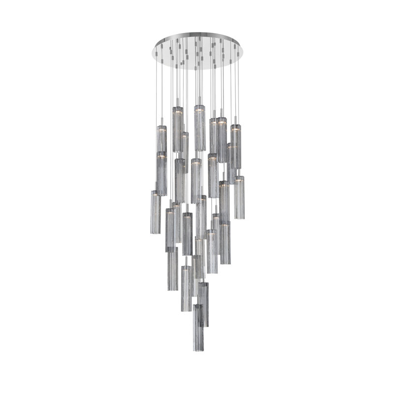 Luminaire suspendu multi-lumières DEL Delaney, H 136,75 po x l 26 po x P 26 po, Gris fumée, Chrome poli