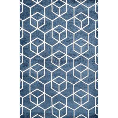 Mashawna Blocks Modern Geometric Navy/White Rug