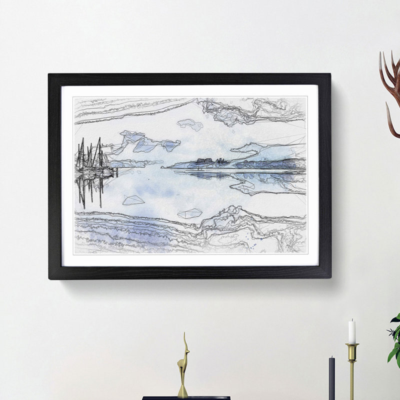 Boats Upon Lake Constance in Abstract - Picture Frame Graphic Art Print, 27cm H x 36cm W x 2cm D, Black Framed