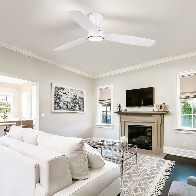 Ventilateur de plafond standard à 3 pales de 52 po avec ensemble d'éclairage et télécommande, Blanc, Blanc, 52"