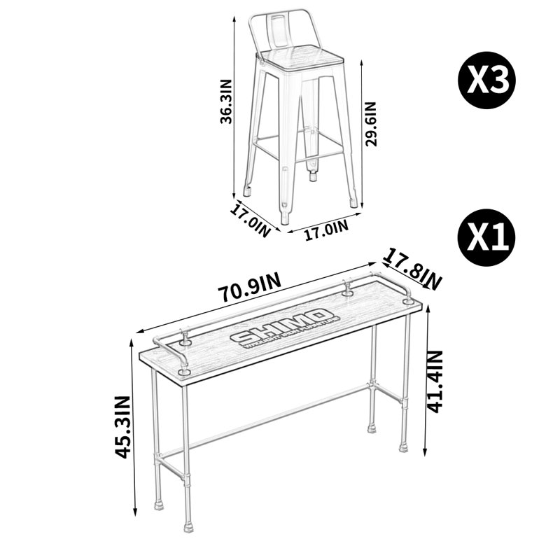 Ensemble de salle à manger L 70,9 po x l 17,8 po Karlsen, Rouge