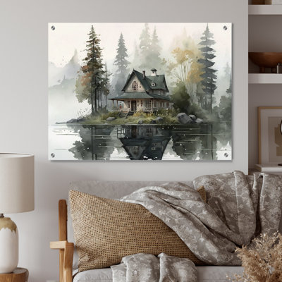 Cottage par le lac II - art mural de chalet en acrylique pour la cuisine