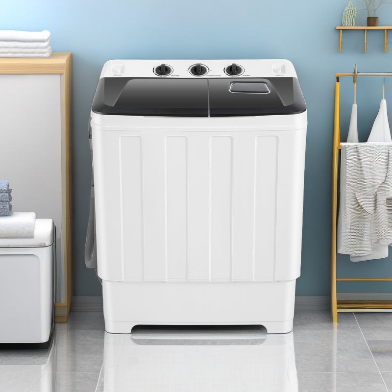 Himimi Delia 4.1 Cubic Feet cu. ft. High Efficiency Portable Washer & Dryer Combo with Child Safety Lock, White/Black