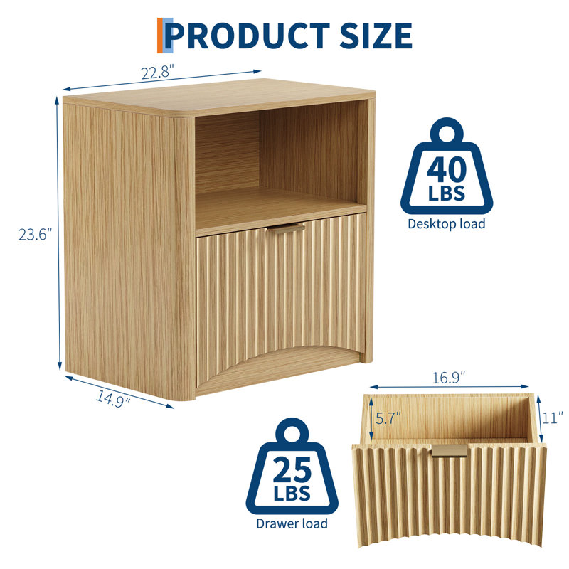 57.91cm W Manufactured Wood Bedside Table