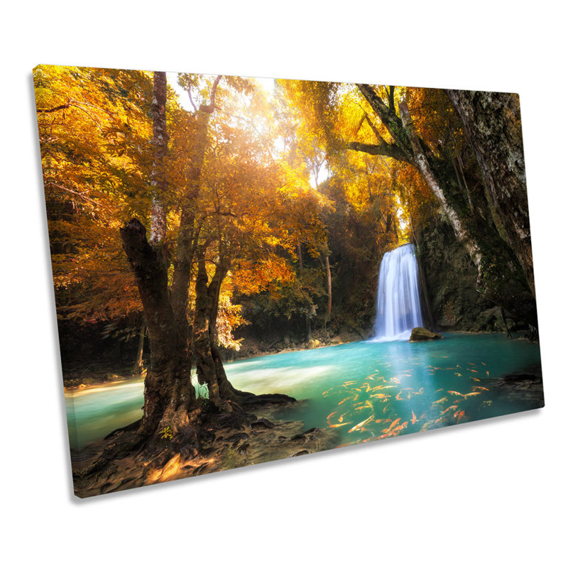 Forest Landscape Waterfall - Wrapped Canvas Print, 30.5cm H x 45.7cm W x 2cm D