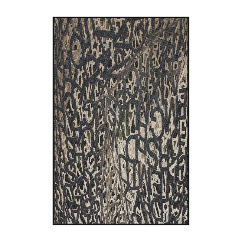 Tapis noir/blanc cassé tissé à la machine, Rectangle 7 pi x 10 pi