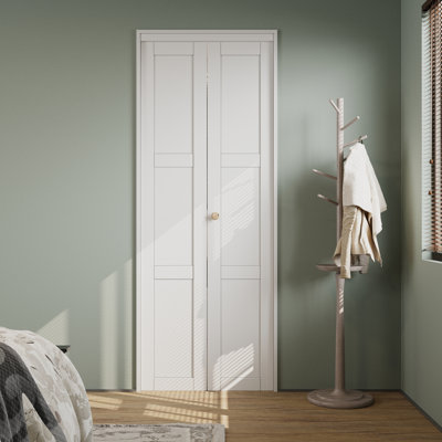 Porte pliante pliante à noyau solide avec trousse de quincaillerie pour garde-robe 28 po x 80 po, blanc
