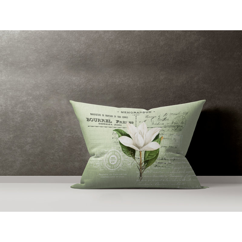 Floral Cotton Reversible Throw Pillow, Chartreuse