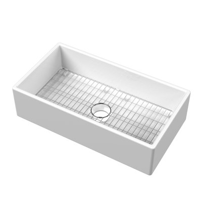 Pelham & White Kitchen Sink with Grid, 33 inch Single Bowl Apron Front Farmhouse Sink, Central Waste with Waste - 33x18x8.5"