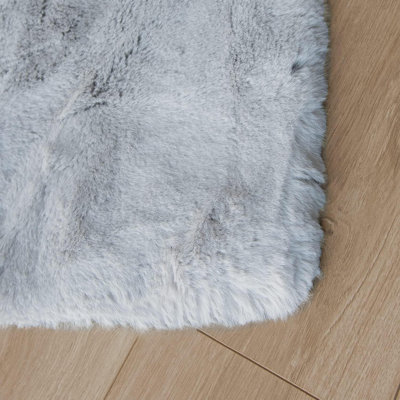 Silver Grey Faux Rabbit Fur Rug 5X8ft - Washable Area Rug For Bedroom Living Room Teen Room