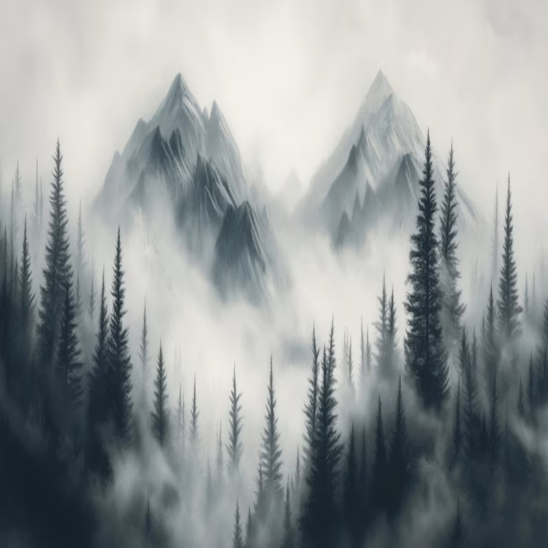 Misty Pine Mountain Landscape Mural, 96" L x 108" W