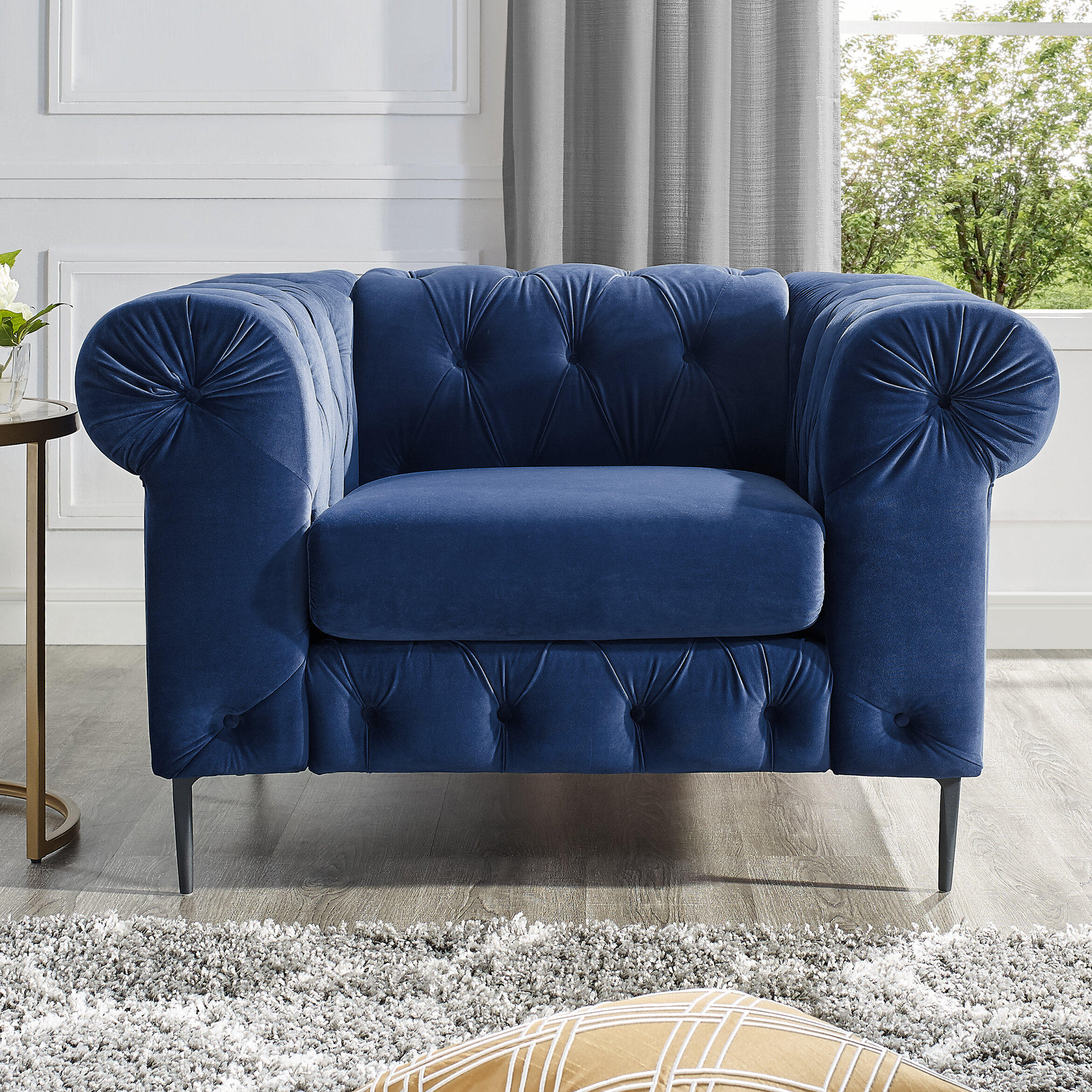 Navy blue best sale chesterfield chair